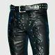 Men's Black Genuine Leather Pants Real Leather Lace Up Pants Trousers For Men