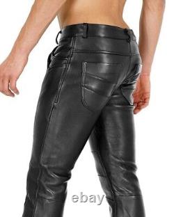 Men's Black Leather Pant, Original Thick Leather Pants, Motorcycle Trouser