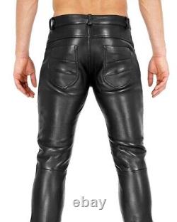 Men's Black Leather Pant, Original Thick Leather Pants, Motorcycle Trouser