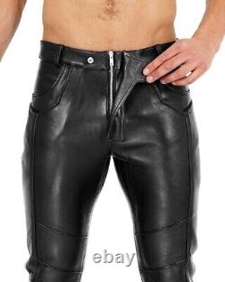 Men's Black Leather Pant, Original Thick Leather Pants, Motorcycle Trouser