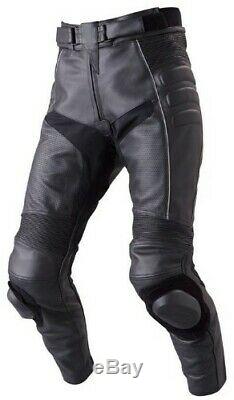 Men's Black Leather Pant Perforated Motorcycle Biker Racing Armor Pant 34W X 32L