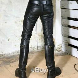 Men's Black Real Genuine Hide Leather Pant Motorcycle Biker Jeans Trousers