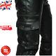 Men's Cargo Trousers Real Leather Black Pants Biker Fit Trousers Motorbike Pant