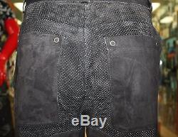 Men's Davoucci Black Suede Pants Tiny Holes Design 100% Genuine Leather