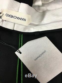 Men's Designer Namacheko Back Piping Pants Trousers in Black/ Green Smart Wool