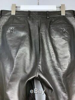 Men's GUCCI Black Leather Pants Straight Casual Dress Trousers Size 50 AUTHENTIC