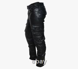 Men's Genuine Leather Cargo Pant Handmade Genuine Leather Biker Trousers Pants