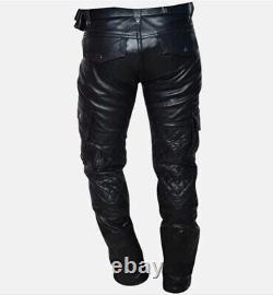 Men's Genuine Leather Cargo Pant Handmade Genuine Leather Biker Trousers Pants