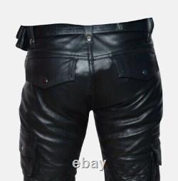 Men's Genuine Leather Cargo Pant Handmade Genuine Leather Biker Trousers Pants