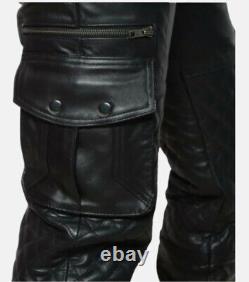 Men's Genuine Leather Cargo Pant Handmade Genuine Leather Biker Trousers Pants