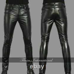 Men's Genuine Leather Jeans Thigh Fit Cuir Pants Trousers SCHWARZ