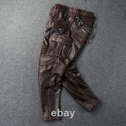 Men's Genuine Leather Pants Top Layer Cowhide Motorcycle Riding Workwear Pants