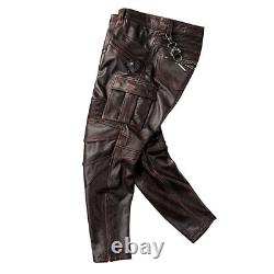 Men's Genuine Leather Pants Top Layer Cowhide Motorcycle Riding Workwear Pants