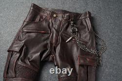 Men's Genuine Leather Pants Top Layer Cowhide Motorcycle Riding Workwear Pants