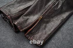 Men's Genuine Leather Pants Top Layer Cowhide Motorcycle Riding Workwear Pants