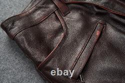 Men's Genuine Leather Pants Top Layer Cowhide Motorcycle Riding Workwear Pants