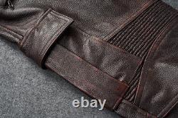 Men's Genuine Leather Pants Top Layer Cowhide Motorcycle Riding Workwear Pants