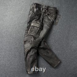 Men's Genuine Leather Pants Top Layer Cowhide Motorcycle Riding Workwear Pants