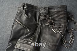 Men's Genuine Leather Pants Top Layer Cowhide Motorcycle Riding Workwear Pants