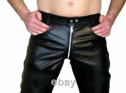 Men's Genuine Leather Zipper Biker trouser pants Bondage