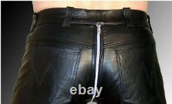 Men's Genuine Leather Zipper Biker trouser pants Bondage