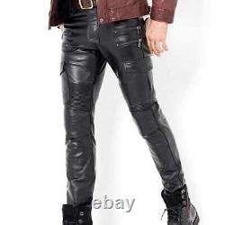 Men's Genuine Leather slim Biker trouser pants