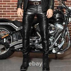 Men's Genuine Leather slim Biker trouser pants