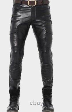 Men's Genuine Leather slim Biker trouser pants