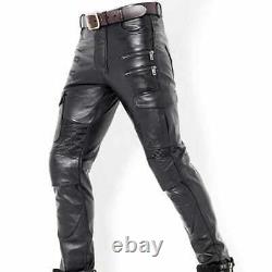 Men's Genuine Leather slim Biker trouser pants