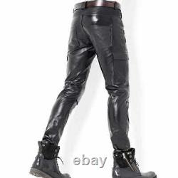 Men's Genuine Leather slim Biker trouser pants