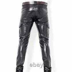 Men's Genuine Leather slim Biker trouser pants