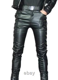 Men's Genuine Sheep Leather Biker Pant with Zipper Closure real Leather trousers