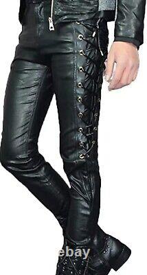 Men's Genuine Sheep Leather Biker Pant with Zipper Closure real Leather trousers