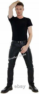 Men's Handmade 100% sheep Leather Clubwear party trouser jeans