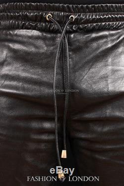 Men's JOGGER Black Lambskin Premium Real Soft Leather Jogging Trouser Draw Pants