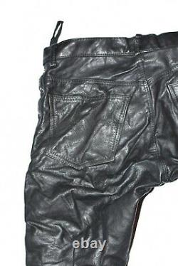 Men's Lace Up Real Leather Motorcycle Biker Black Trousers Pants Size W31 L33