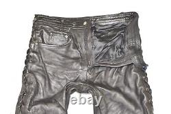 Men's Lace Up Real Leather Motorcycle Biker Black Trousers Pants Size W33 L35