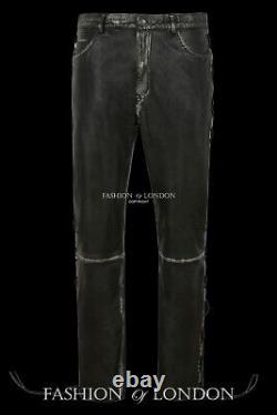 Men's Leather Biker Trouser LACED JEANS STYLE' Black Vintage Napa Pants 00126