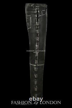 Men's Leather Biker Trouser LACED JEANS STYLE' Black Vintage Napa Pants 00126