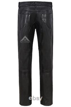 Men's Leather Pant Black Stylish Fashion Soft Designer Slim Fit Trousers 4669