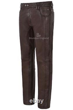 Men's Leather Pant Brown Stylish Fashion Soft Designer Regular Fit Trousers 4669
