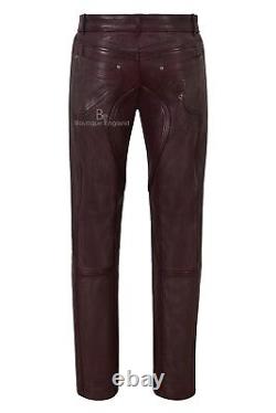 Men's Leather Pant Cherry Stylish Fashion Soft Designer Slim Fit Trousers 4669