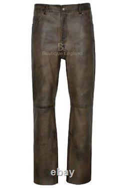 Men's Leather Pant Dirty Brown Motorcycle Style SOFT STRONG Jean Style 501