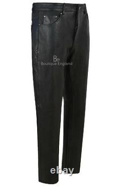 Men's Leather Pants Biker Trouser Black Strong Cowhide Leather Jeans Trouser 501