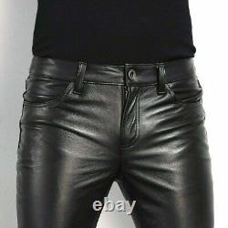 Men's Leather Pants Jeans Thigh fit Trouser Lederhosen Schwarz Cuir Bikers Gay