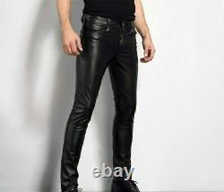 Men's Leather Pants Jeans Thigh fit Trouser Lederhosen Schwarz Cuir Bikers Gay