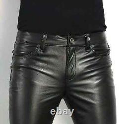 Men's Leather Pants Jeans Thigh fit Trouser Lederhosen Schwarz Cuir Bikers Gay