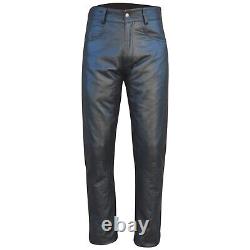 Men's Leather Trouser Pants'501 JEANS STYLE' Black Cowhide Classic Biker Pants