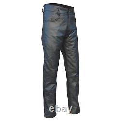 Men's Leather Trouser Pants'501 JEANS STYLE' Black Cowhide Classic Biker Pants