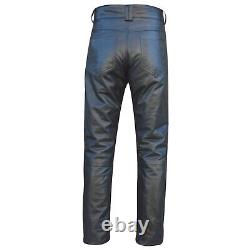 Men's Leather Trouser Pants'501 JEANS STYLE' Black Cowhide Classic Biker Pants